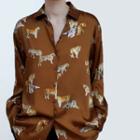 Long-sleeve Tiger Print Chiffon Shirt