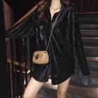 Striped Pleuche Long-sleeve Long Top As Shown In Figure - One Size