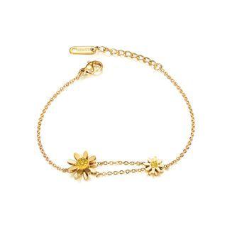 Fashion And Elegant Plated Gold Daisy 316l Stainless Steel Bracelet With Yellow Cubic Zirconia Golden - One Size