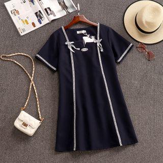 Short-sleeve Lace Bow A-line Dress