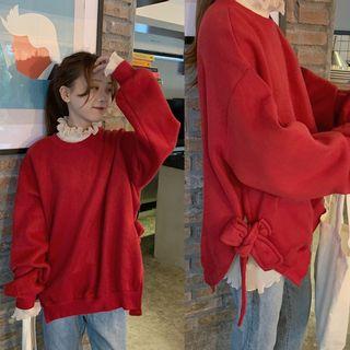 Set: Ruffle Trim Long-sleeve Top + Side-tie Pullover