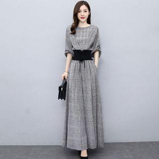 Set: Plaid Blouse + Wide-leg Pants