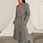 Classic-fit Checked Double-breasted Coat Dark Brown - One Size