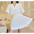 Chiffon V-neck Blouse / Pleated Skirt