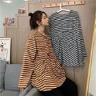 Round-neck Striped Ruched T-shirt