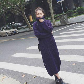 Turtleneck Cable-knit Side Slit Dress