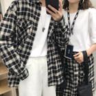 Couple Matching Long-sleeve Plaid Shirt / A-line Midi Skirt