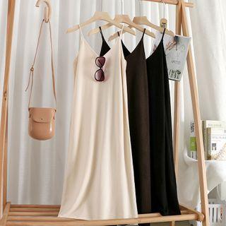 V Neck Plain Knit Sleeveless Dress