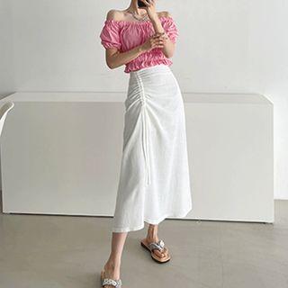 Drawstring-front Maxi Skirt