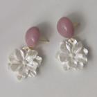Flower Drop Earring 1 Pair - B812 - White & Pink - One Size