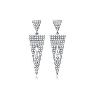 Simple Bright Geometric Triangle Earrings With Cubic Zirconia Silver - One Size