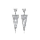 Simple Bright Geometric Triangle Earrings With Cubic Zirconia Silver - One Size