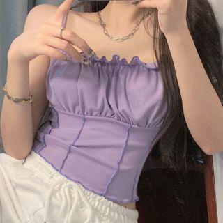 Spaghetti Strap Satin Top Purple - One Size