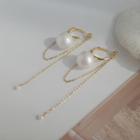 Faux Pearl Alloy Chained Earring 1 Pair - S925 Silver - Gold - One Size