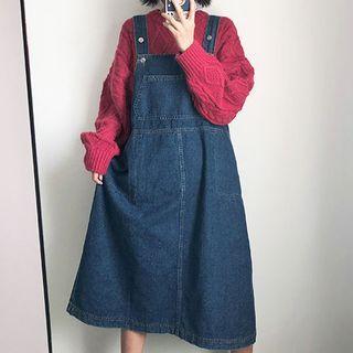 Denim Midi Overall Dress Denim Blue - One Size
