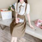 Short-sleeve Blouse / Suspender Midi A-line Skirt / Set