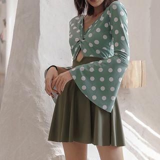 Dotted Bell-sleeve Swim Dress