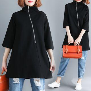 Front-zip 3/4-sleeve Pullover