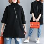 Front-zip 3/4-sleeve Pullover