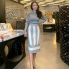 Set: Hooded Knit Top + Striped Knit Skirt