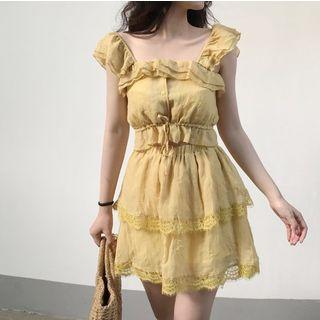 Set: Ruffled Trim Top + Lace Skirt