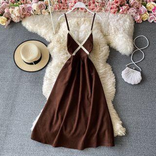 Lace-trim V-neck Corduroy Maxi Dress
