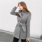 Epaulet Double-breasted Wool Blend Coat With Sash
