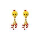 Fashion Cute Plated Gold Enamel Little Yellow Chicken Tassel Earrings Golden - One Size