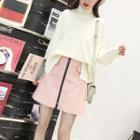 Zip-up Faux Leather Mini A-line Skirt
