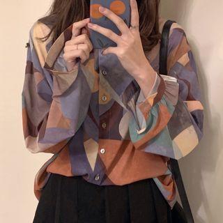 Printed Shirt Beige & Green & Purplish Blue - One Size