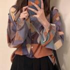 Printed Shirt Beige & Green & Purplish Blue - One Size