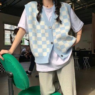 Sleeveless Plaid Cardigan