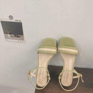 Two-tone Ankle Strap Block Heel Sandals