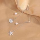 925 Sterling Silver Faux Pearl Shell & Starfish Dangle Earring 1 Pair - Faux Pearl Shell & Starfish Dangle Earring - One Size