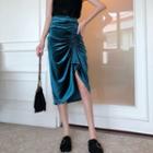 Velvet Asymmetric Midi Skirt Blue - One Size