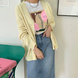 V-neck Pastel-color Boxy Cardigan