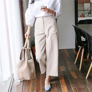 Band-waist Dual-pocket Wide-leg Pants