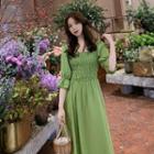 Bell-sleeve Square-neck Midi A-line Dress