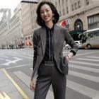 Double-breasted Blazer / Contrast Trim Blouse / Straight-cut Pants / Set