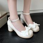 Ankle-strap Bow Block-heel Sandals
