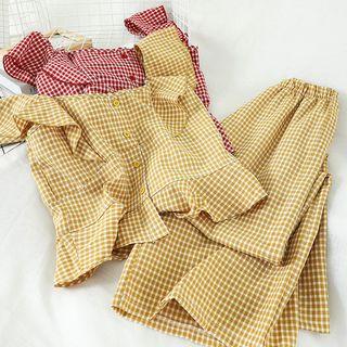 Set: Plaid Sleeveless Top + Wide Leg Pants