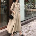 Plain 3/4-sleeve Loose-fit Shirtdress As Figure - One Size