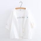 Hooded Buttoned Light Jacket White - One Size