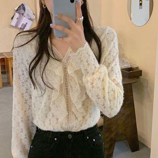 Ruffle V-neck Lace Blouse