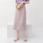 Floral Midi A-line Skirt Floral - Pink & Purple - One Size
