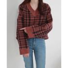 V-neck Loose-fit Plaid Sweater