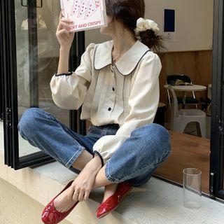 Puff-sleeve Peter-pan Collar Blouse Almond - One Size
