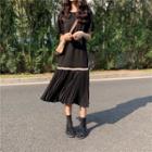 Short Sleeve Chiffon Pleated Dress Black - One Size