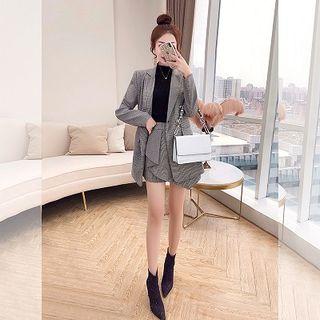 Set: Double-breasted Blazer + Mini A-line Skirt