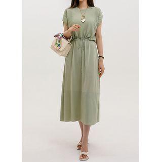 Cap-sleeve Drawstring Midi Knit Dress